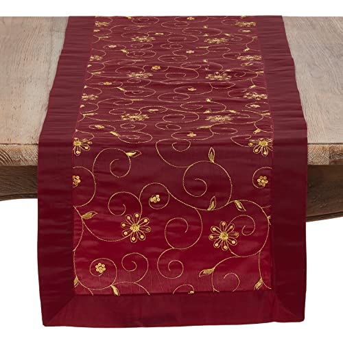 SARO LIFESTYLE Kollektion Sevilla Bestickter Tischläufer mit Pailletten in festlichen Tönen, Polyester, burgunderfarben, 16" x 108" von SARO LIFESTYLE