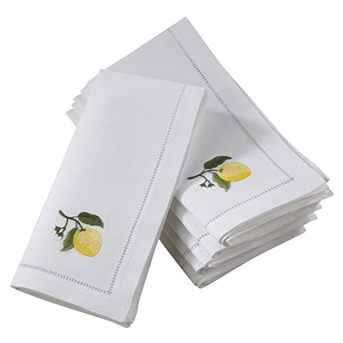 SARO LIFESTYLE NM136.W20S The Broderie Collection Hemstitch Table Napkins With Embroidered Lemon Design (Set of 6), 20" von SARO LIFESTYLE