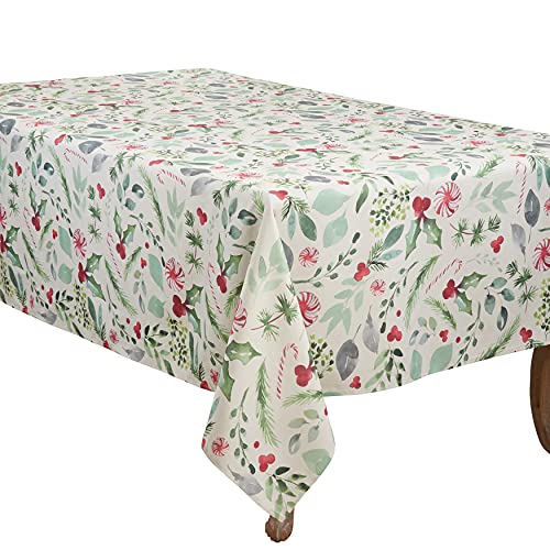 SARO LIFESTYLE Sara B Collection Tischdecke mit weihnachtlichen Blättern und Zuckerstangen, 127 x 178 cm, Mehrfarbig von SARO LIFESTYLE