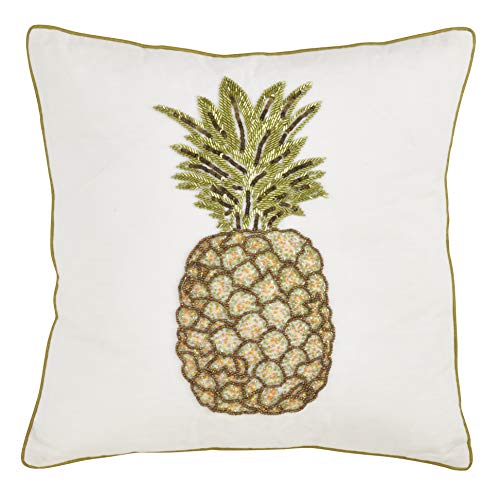 SARO LIFESTYLE Überwurfkissen mit Ananas-Design, Perlen und Poly-Füllung, 45,7 cm, Weiß von SARO LIFESTYLE