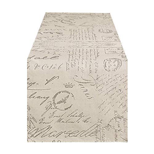 SARO LIFESTYLE Vintage Script Print Design Tischläufer, Natur, 16" x 72" von SARO LIFESTYLE