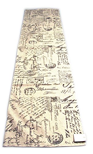 SARO LIFESTYLE Vintage Script Print Design Tischläufer, Natur, 16" x 72" von SARO LIFESTYLE