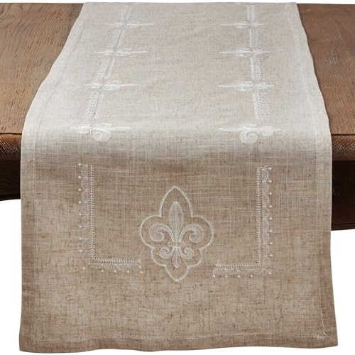 SARO LIFESTYLE Tischläufer mit Fleur-de-Lis-Motiv, 40,6 x 182,9 cm, länglich, naturfarben von SARO LIFESTYLE