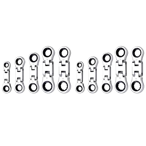 SAROAD 10-teiliges Flex- Stubby Ratschen-Ringmaulschlüssel-Set, Mini-Schraubenschlüssel-Set, Doppelsteckdosenende, Flex-, Mini-Schraubenschlüssel-Satz von SAROAD