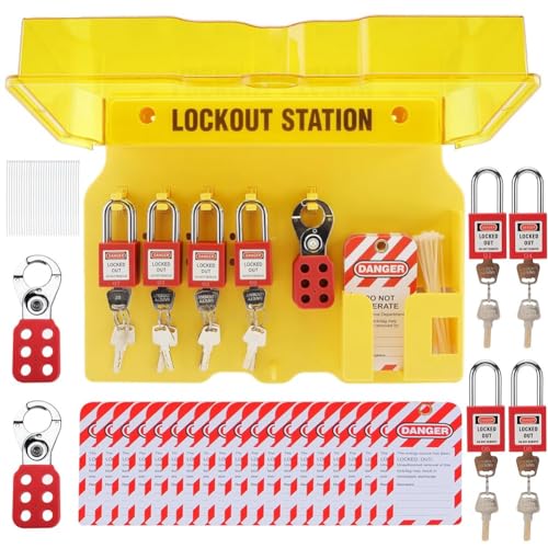 SAROAD Lockout-Tagout-Station mit 8 Sicherheitsvorhängeschlössern, 3 Haspen und 20 Lockout-Tags, Lock-Out-Tagout-Board mit -Geräten von SAROAD