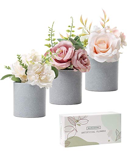 SAROSORA Künstliche Blumen in Töpfen, Rosen- und Pfingstrosen-Arrangement für Wohnzimmer, Zuhause, Hochzeitsdekoration, Geschenk für den Innenbereich, künstliche Blumen, 15,2 cm, 3 Stück (rund) von SAROSORA