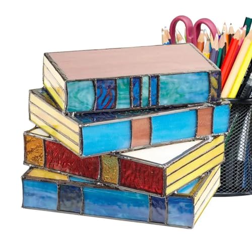 Buch Lampe Handgefertigte Buntglas Gestapelt Buchlampen, Stained Glass Stacked Books Lamp, book light, LED Buch Licht Buch Form Nachtlicht Nachttischlampe für Kinder, Freundin, Eltern Home Decor von SAROZZTAL