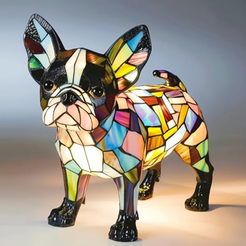 Französische Bulldogge LED Ambientelampe/Chihuahua/Dackel Lampe/Corgi Lampe/Mops Lam- Dog Series Art Night LightHaustier-Deko für Wohnzimmer, Handgefertigte Harzfigur mit Retro-Stil (C) von SAROZZTAL