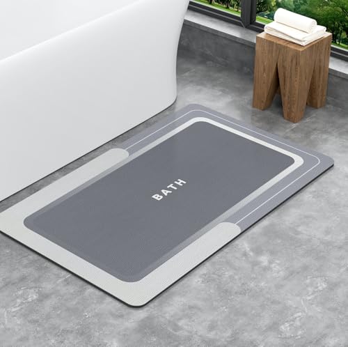 Badematte Rutschfester Absorbierender Badezimmerteppich, Schnelltrocknende Badematte, Badvorleger rutschfest Waschbar (Hellgrau, 40 x 60 cm (Rechteckig)) von SARTNP