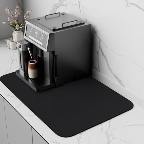 Kaffeematte, Kaffeemaschine Unterlage,Kaffeemaschine Matte,Schnelltrocknend Trockenmatte für Küchenarbeitsplatten Saugfähige Abtropfmatte Kaffeemaschine Abtropfmatte Geschirr (Schwarz, 40 x 60 cm) von SARTNP