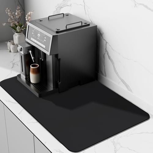 Kaffeemaschine Abtropfmatte,Schnelltrocknend Trockenmatte Abtropfmatte Geschirr,Spülmatte Super Saugfähige Abtropfmatte für Küche,Kaffeemaschine Matte Unterlage (Schwarz, 44 x 71 cm) von SARTNP