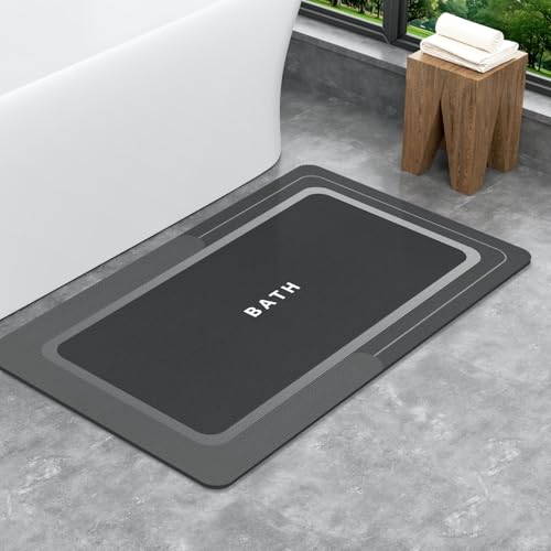 SARTNP Badematte Rutschfester, 40x60cm, Absorbierender Badezimmerteppich, Schnelltrocknende Badematte, Badvorleger rutschfest Waschbar (Dunkelgrau, 60 x 90 cm) von SARTNP