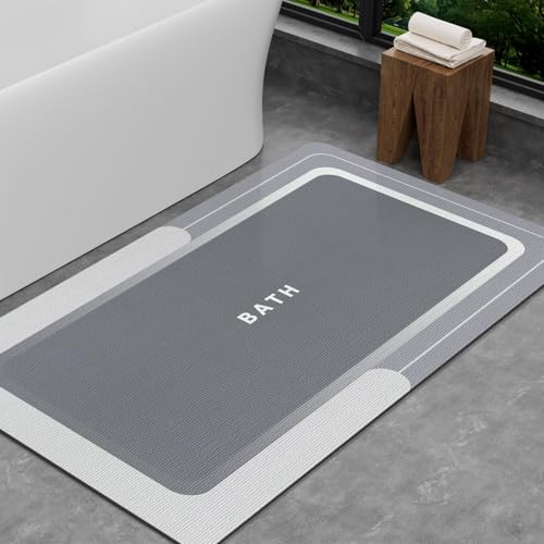 SARTNP Badematte Rutschfester Absorbierender Badezimmerteppich, Schnelltrocknende Badematte, Badvorleger rutschfest Waschbar(Hellgrau, 60 x 120 cm (Rechteckig)) von SARTNP