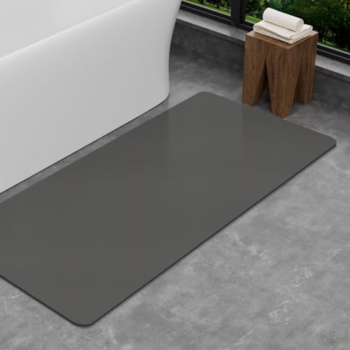 SARTNP Badematte Rutschfester Absorbierender Badezimmerteppich, Schnelltrocknende Badematte, Badvorleger rutschfest Waschbar (Dunkelgrau(rechteckig), 43 x 80 cm) von SARTNP
