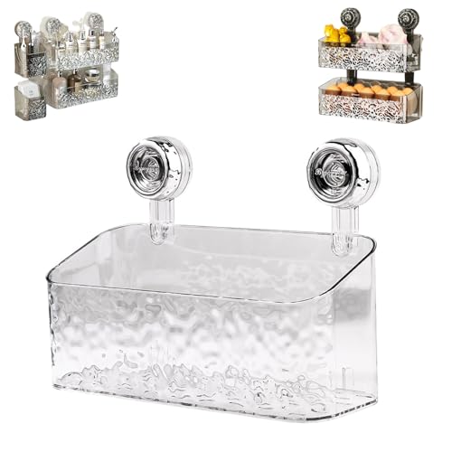 Light Luxury Style Glacier Pattern Suction Cup Shelf, Shower Dispenser Soap Organizer, Suction Cup Shower Shelves (Transparent,L) von SARUEL