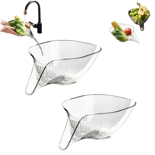 Multi-Functional Drain Basket, Drainage Basket Funnel, Plastic Strainer Basket Drain Bowl With Funnel, For Washing Vegetable Fruit Salad (Transparent,2PCS) von SARUEL