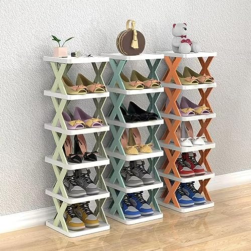 Multi-Layer Shoe Rack Storage Organizer, Creative Multi-Layer Shoe Rack, Easy Installation Shoe Rack, Vertical Corner Shoe Rack, Corner Shoe Rack for Entryway (6-Layer,Green) von SARUEL