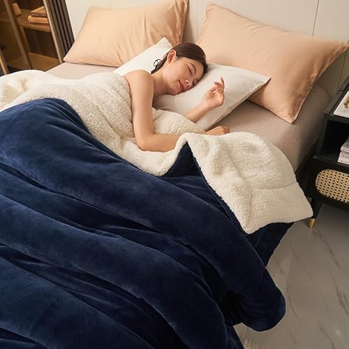 SARUEL Double Layer Thickened Lamb Plush Blanket, Winter Soft Thick Warm Bed Blankets, Solid Double-Layer Thickened Warm Bed Blankets (Blue 3,100 * 120cm) von SARUEL