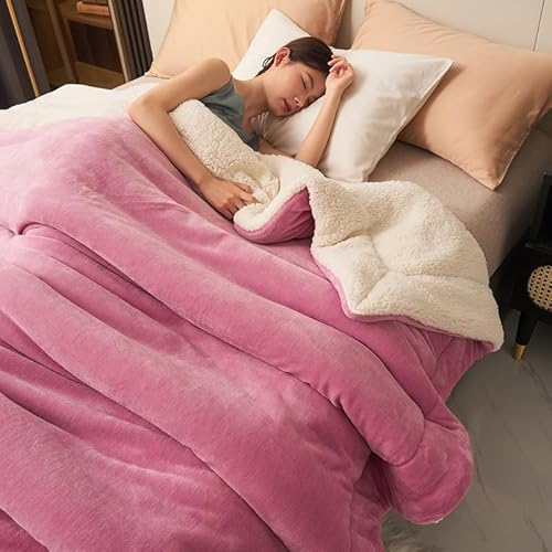 SARUEL Double Layer Thickened Lamb Plush Blanket, Winter Soft Thick Warm Bed Blankets, Solid Double-Layer Thickened Warm Bed Blankets (Deep pink,150 * 200cm) von SARUEL