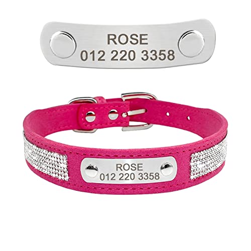 SARUEL Personalisiertes Hundehalsband Aus Leder Für Hundewelpen Mit Individuellem Namensschild,Verstellbares Katzenhalsband Für Kleine,Mittelgroße Hunde Und Katzen,Pink,M von SARUEL