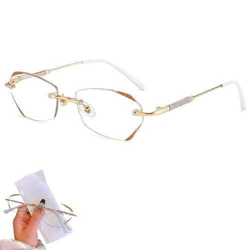 SARUEL Women's Diamond Rimless Anti-Blue Light Presbyopia Glasses, Lightweight Frameless Reading Glasses, Reading Glasses for Women, Lightweight (Gold,200) von SARUEL