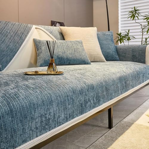 Simple Striped Chenille Anti-Scratch Couch Cover, Solid Chenille Striped Weave Textured Sectional Couch Covers (Blue,90 * 180) von SARUEL