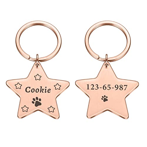 Star Ant lost Pet ID Tags Für Katzen Und Hunde Personalisierte Hunde-ID-Tags Pentagramm-Halsband-Zubehör Hundemarke Graviertes Tel-Namensschild,Roségold,L 34,00 X 32,50 Mm von SARUEL