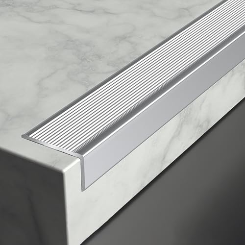Rutschfester Treppenkantenschutz aus Aluminiumlegierung – L-förmige Treppenleiste for den Innen- und Außenbereich aus Holz – stilvolle Sicherheitslösung(Silver,L 100cm (39 2/5")) von SASAS