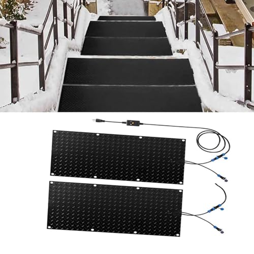 SASAS Schneeschmelzmatten for den Außenbereich mit Netzkabel – rutschfeste Gummipads for Treppen, Gehwege, Einfahrten und Türen(25.4x120cmx2Pcs) von SASAS