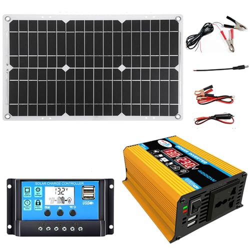 SASAS Solar-Wechselrichter-Set mit 4000 W für den Einsatz außerhalb des Netzes, mit wasserdichtem 18-W-Panel, 30-A-Controller, 2 Ports und LED-Display für den Hausgebrauch oder im Wohnmobil. von SASAS