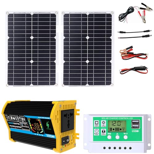 SASAS Unabhängiges Solarpanel-Set, 6000 W, mit 50 A Laderegler und zwei LCD-Bildschirmen für Wohnmobile, Boote und Notfallsysteme (schwarz) von SASAS