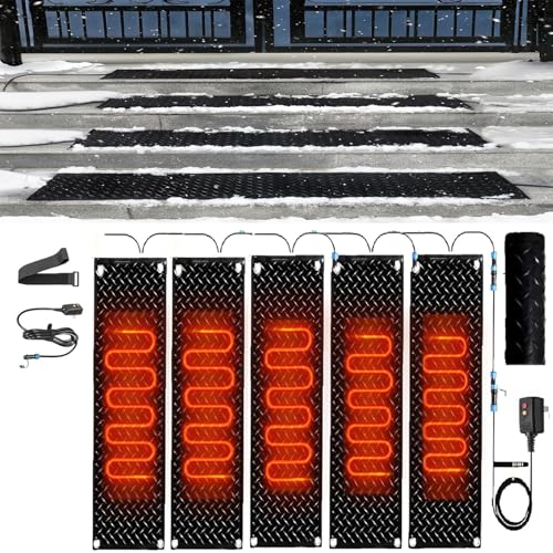 SASAS rutschfeste Schneeschmelzmatte for Einfahrten und Treppen im Freien – 360 W Gummi-Eisschmelzpad mit Netzkabel for den Winter(25.4x120cmx5Pcs) von SASAS