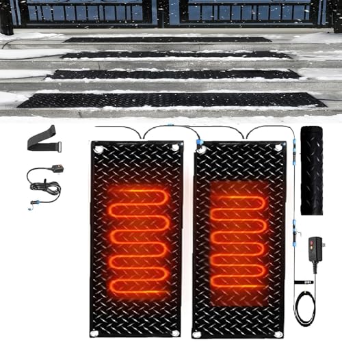 SASAS rutschfeste Schneeschmelzmatte for Einfahrten und Treppen im Freien – 360 W Gummi-Eisschmelzpad mit Netzkabel for den Winter(25.4x90cmx2Pcs) von SASAS