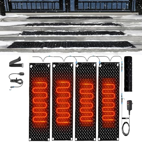 Schneeschmelzmatte – 2 Zoll/h Schmelzgeschwindigkeit for Treppen und Eingänge, wasserdichte elektrische Schneeschmelzmatten mit Netzkabel(25.4x76.2cmx4Pcs) von SASAS