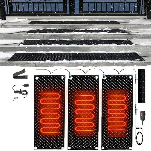 Schneeschmelzmatte – 2 Zoll/h Schmelzgeschwindigkeit for Treppen und Eingänge, wasserdichte elektrische Schneeschmelzmatten mit Netzkabel(25.4x90cmx3Pcs) von SASAS