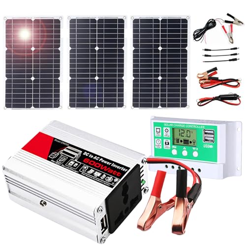 Solarinverter Set 600 Watt außerhalb des Netzes - 18V Monokristalline Panel mit 50A Controller für Wohnmobil-, Vanz- und Bootsversorgungssysteme (75W) von SASAS