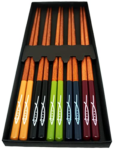 SASIA - 5 Paare | Holz Essstäbchen | Wiederverwendbar und Spülmaschinenfest | Bunt und Nachhaltig von Sasia