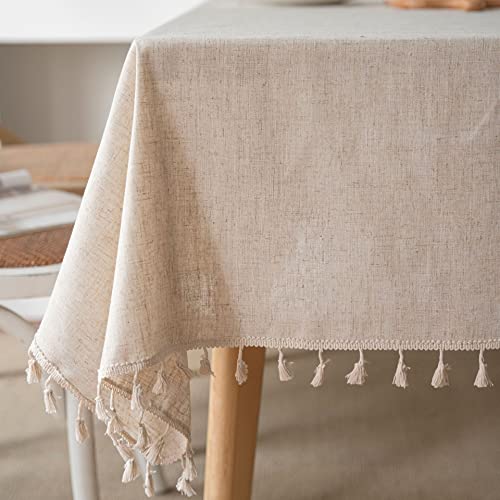 SASIGAYA Beige Tischdecke 90×90cm Baumwolle Leinen Tischdecken Abwaschbar Quasten Tischdecke Leinenoptik Quadratisch Volltonfarbe Tischtuch für Home Küche Hochzeit Picknick Dekoration Tischtücher von SASIGAYA