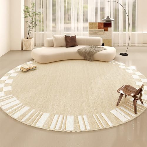 SASIGAYA BeigeTeppich Rund 120cm Wohnzimmer Boho Muster Geometrisch Modern Flauschig Teppich für Schlafzimmer Esszimmer Kinderzimmer Weich rutschfest Abriebfester Waschbar Teppiche von SASIGAYA