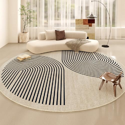 SASIGAYA BeigeTeppich Rund 120cm Wohnzimmer Boho Muster Geometrisch Modern Flauschig Teppich für Schlafzimmer Esszimmer Kinderzimmer Weich rutschfest Abriebfester Waschbar Teppiche von SASIGAYA
