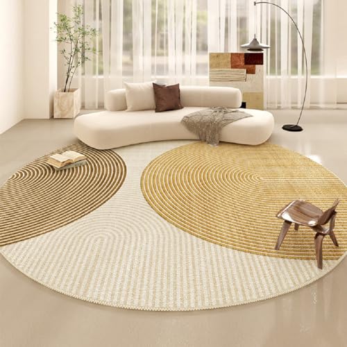 SASIGAYA BeigeTeppich Rund 120cm Wohnzimmer Boho Muster Geometrisch Modern Flauschig Teppich für Schlafzimmer Esszimmer Kinderzimmer Weich rutschfest Abriebfester Waschbar Teppiche von SASIGAYA