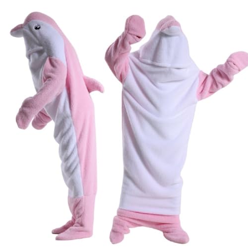SASIGAYA Delphindecke mit Ärmeln Flauschig Tragbare Decke für Erwachsene Home Cosplay Camping Superweicher Delphin Kuscheldecke Hoodie Geschenk für Teenager Erwachsene Delphin-Liebhaber Rosa 210×128cm von SASIGAYA
