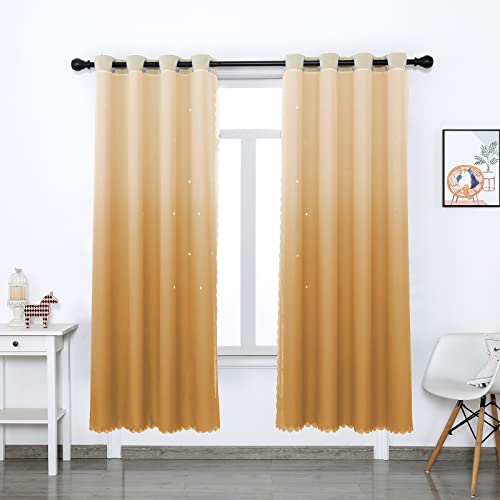 SASIGAYA Gardinen Kinderzimmer Farbverlauf Blickdicht Vorhänge Orange Sterne Doppelschicht Vorhang mit Ösen für Mädchen Modern Schlafzimmer Wohnzimmer 2er Set H 243 × 130 cm von SASIGAYA