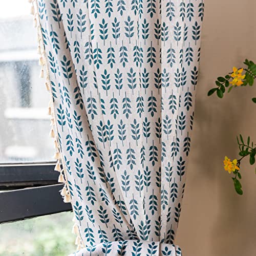 SASIGAYA Landhausstil Vorhänge Blättermuster Boho Vorhang Vintage Quasten Gardinen Lichtdurchlässige Verdunklungen Baumwolle Leinen Stangentasche Vorhänge 2er Set für Schlafzimmer Wohnzimmer 150×220cm von SASIGAYA