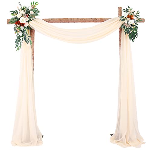 SASIGAYA Querbehang Freihanddeko Champagner Chiffon Vorhang Hochzeit Querbehänge 75x400cm Fensterdekoration Transparentem Voile Hochzeitsbogen Dekostoff Tüll Dekorationen für Fotografie Party Hochzeit von SASIGAYA
