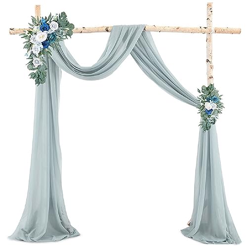 SASIGAYA Querbehang Freihanddeko Graublau Chiffon Vorhang Hochzeit Querbehänge 75x1000cm Fensterdekoration Transparentem Hochzeitsbogen Dekostoff Tüll Dekorationen für Fotografie Party Hochzeit von SASIGAYA