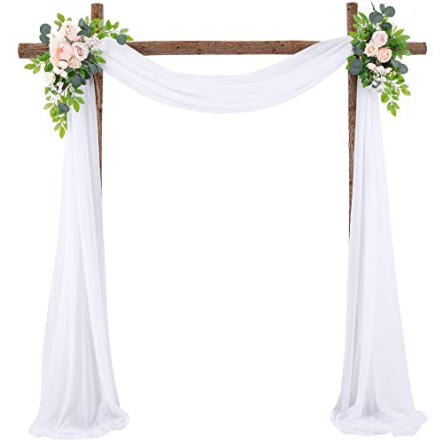 SASIGAYA Querbehang Freihanddeko Weiß Chiffon Vorhang Hochzeit Querbehänge 75x600cm Fensterdekoration Transparentem Voile Hochzeitsbogen Dekostoff Tüll Dekorationen für Fotografie Party Hochzeit von SASIGAYA