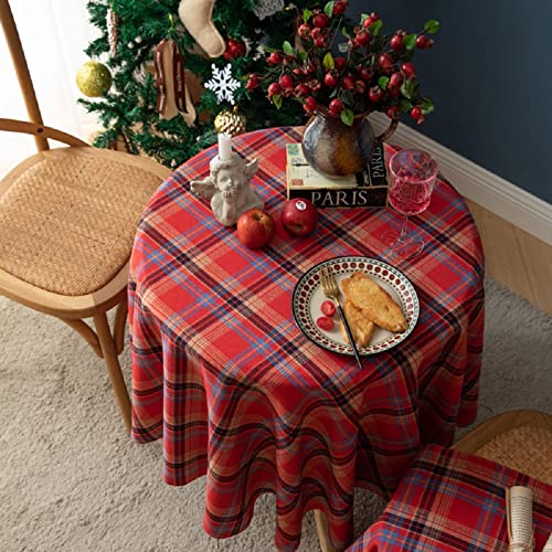 SASIGAYA Runde Tischdecke Weihnachten Tischdecke Vintage Karierte Tischdecke，Polyester-Baumwolle Waschbar für Weihnachts Party Küche Hochzeit Tischtuch Dekoration，Verschiedene Größen（Rot-120cm） von SASIGAYA