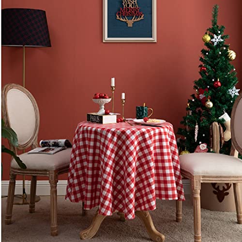 SASIGAYA Runde Tischdecke Weihnachten Tischdecke Vintage Karierte Tischdecke，Polyester-Baumwolle Waschbar für Weihnachts Party Küche Hochzeit Tischtuch Dekoration，Verschiedene Größen（Rot-120cm） von SASIGAYA