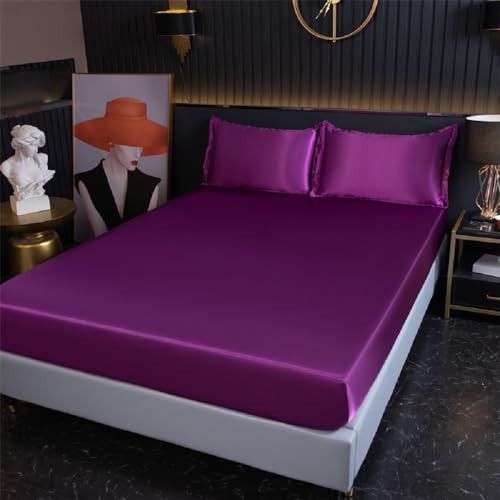SASIGAYA Satin Spannbettlaken 90x200cm Lila Seide Glänzend Einfarbig Microfaser Spannbetttuch Hochwertiges Deluxe Unifarben Satin Bettlaken für Boxspringbett Topper Matratzen bis 25cm von SASIGAYA